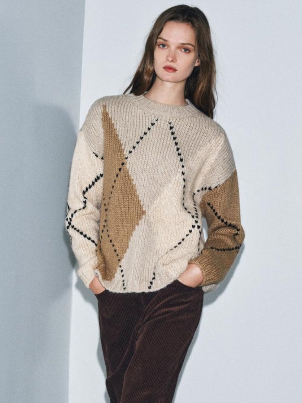 NWT ZARA DIAMOND KNIT JUMPER  PULLOVER L